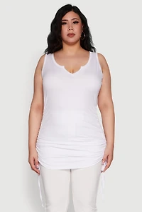 Womens Plus Size Drawstring Side Tank Top, White, Size 3X