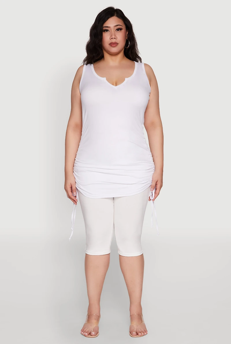 Womens Plus Size Drawstring Side Tank Top, White, Size 3X