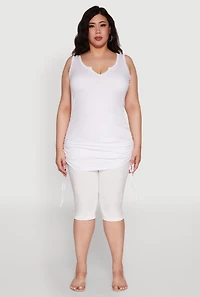 Womens Plus Size Drawstring Side Tank Top, White, Size 3X