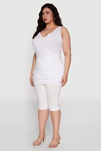 Womens Plus Size Drawstring Side Tank Top, White, Size 3X