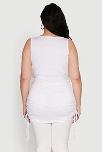 Womens Plus Size Drawstring Side Tank Top, White, Size 3X