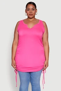 Womens Plus Size Drawstring Side Tank Top, Pink, Size 3X