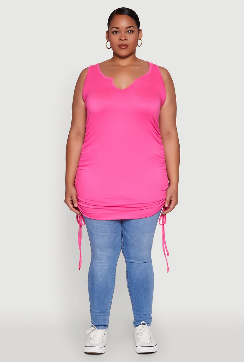Womens Plus Size Drawstring Side Tank Top, Pink, Size 3X