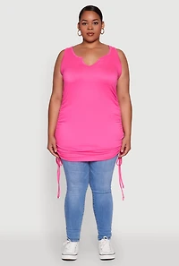 Womens Plus Size Drawstring Side Tank Top, Pink, Size 3X