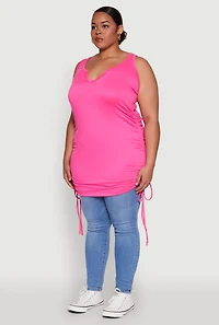 Womens Plus Size Drawstring Side Tank Top, Pink, Size 3X