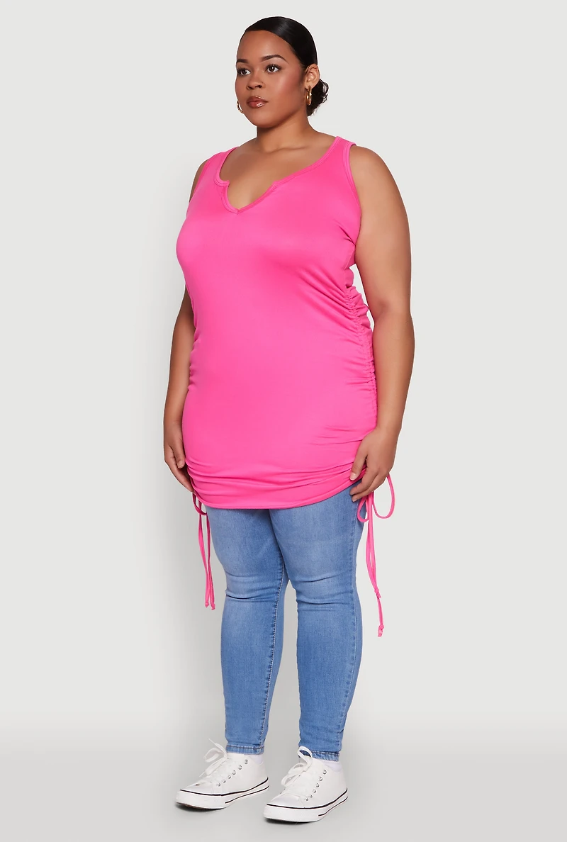 Womens Plus Size Drawstring Side Tank Top, Pink, Size 3X