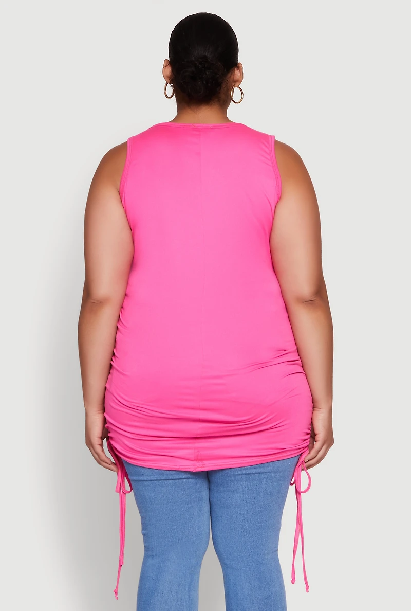Womens Plus Size Drawstring Side Tank Top, Pink, Size 3X
