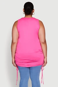Womens Plus Size Drawstring Side Tank Top, Pink, Size 3X