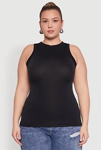 Womens Plus Seamless Crew Neck Tank Top, Black,