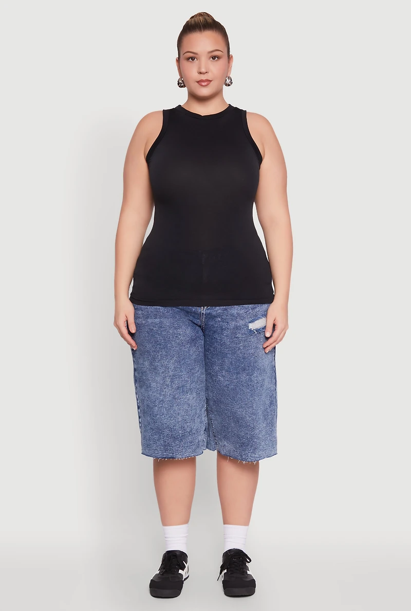 Womens Plus Size Seamless Crew Neck Tank Top, Black, Size 3X-4X