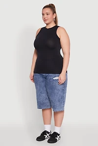 Womens Plus Seamless Crew Neck Tank Top, Black,