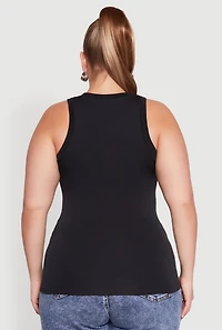 Womens Plus Seamless Crew Neck Tank Top, Black,