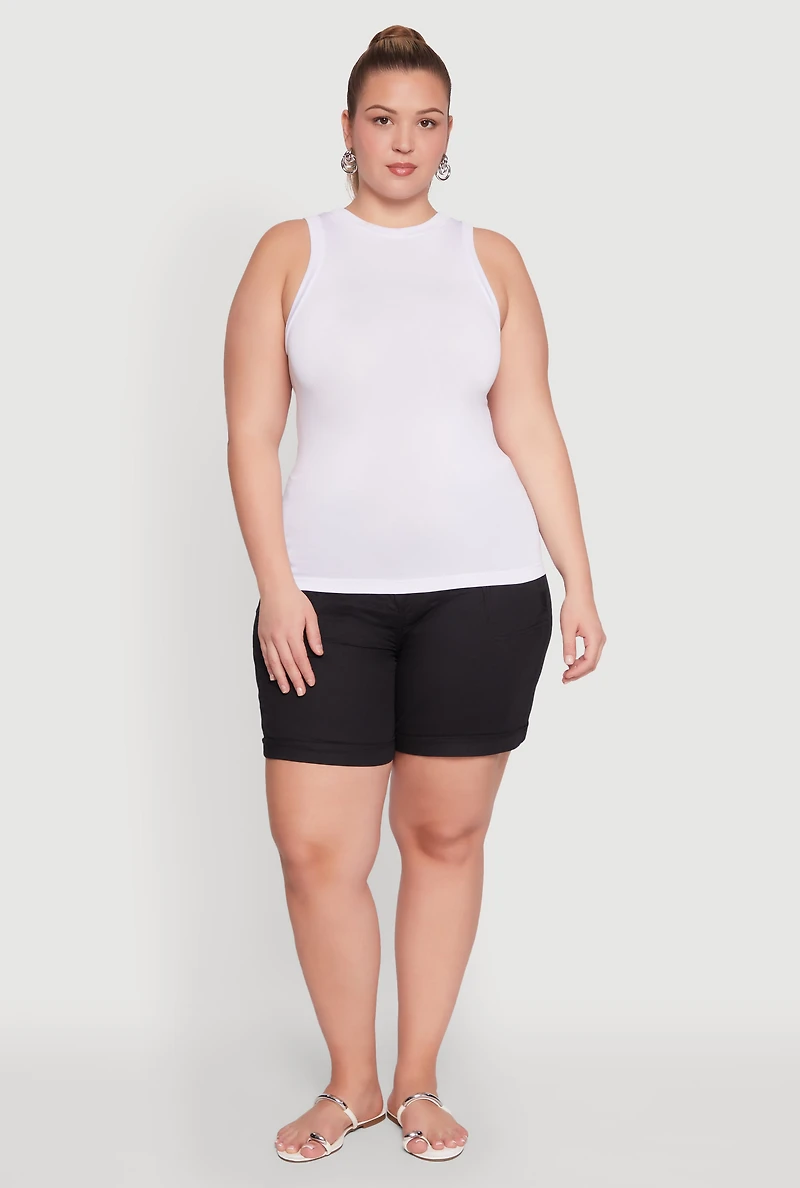 Womens Plus Size Seamless Crew Neck Tank Top, White, Size 1X-2X
