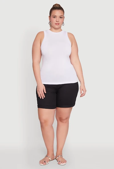 Womens Plus Size Seamless Crew Neck Tank Top, White, Size 1X-2X