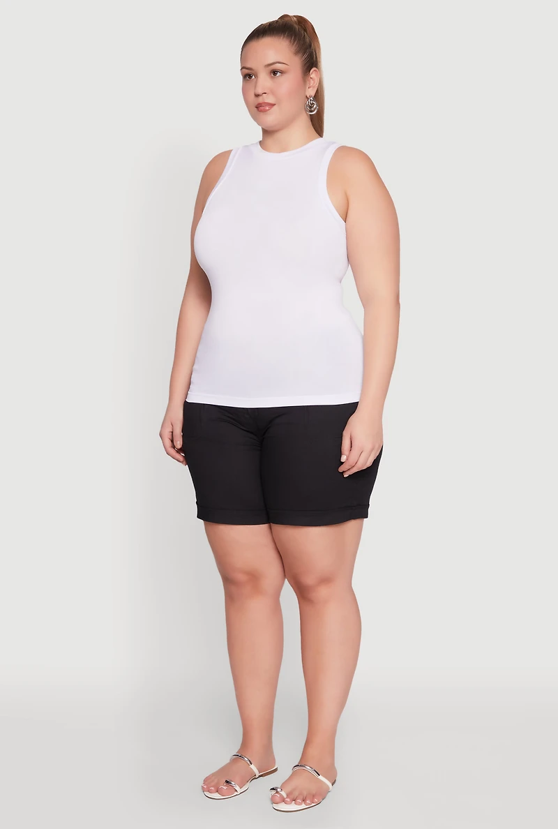 Womens Plus Size Seamless Crew Neck Tank Top, White, Size 1X-2X