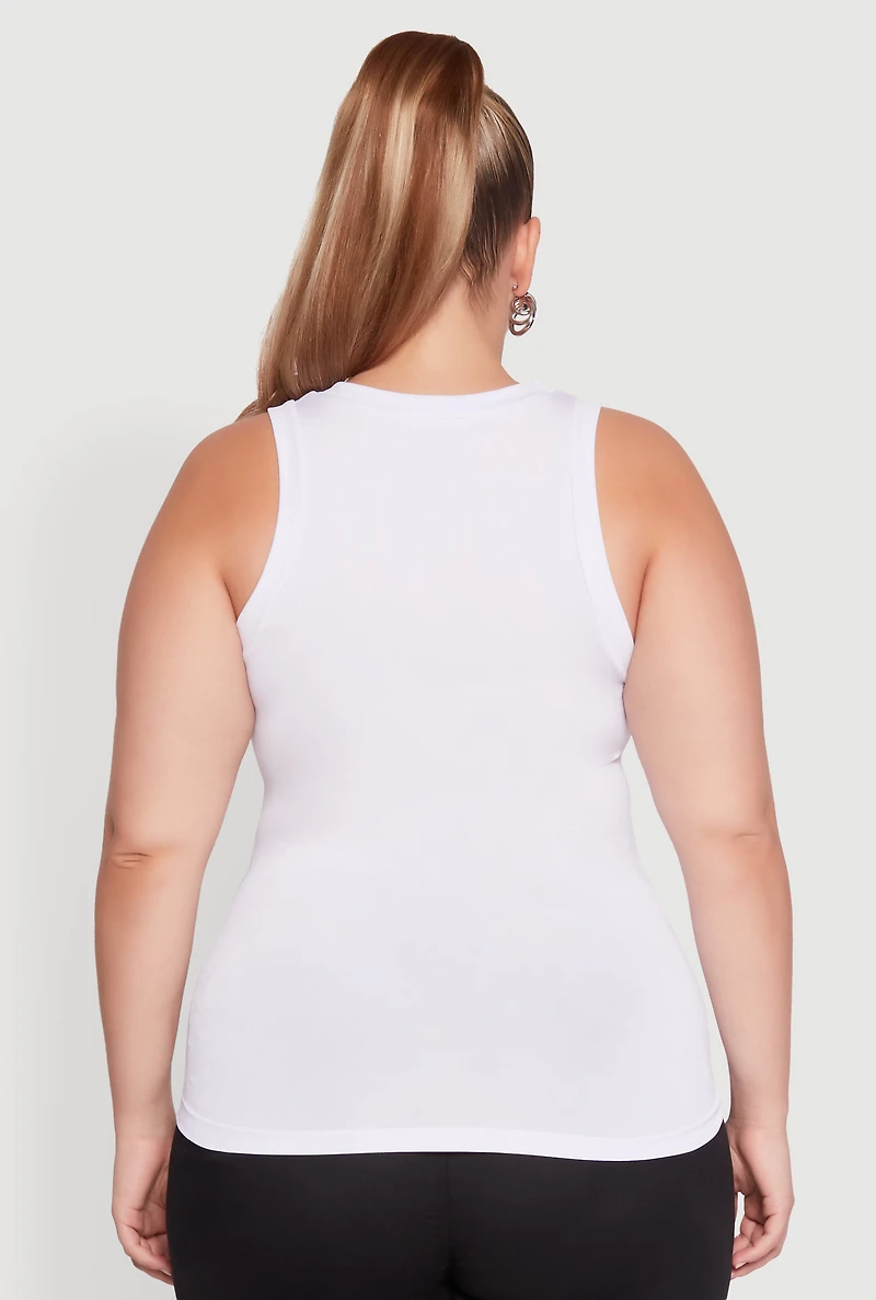 Womens Plus Size Seamless Crew Neck Tank Top, White, Size 1X-2X