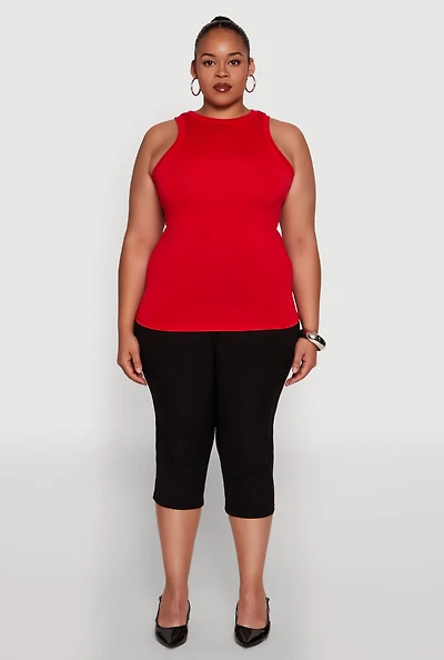Womens Plus Size Seamless Crew Neck Tank Top, Red, Size 3X-4X