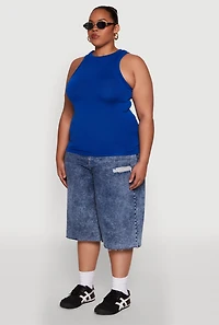 Womens Plus Size Seamless Crew Neck Tank Top, Blue, Size 1X-2X