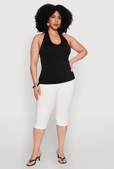 Plus Ribbed Knit Seamless Halter Top