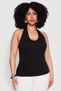 Plus Ribbed Knit Seamless Halter Top