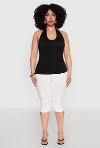 Plus Ribbed Knit Seamless Halter Top