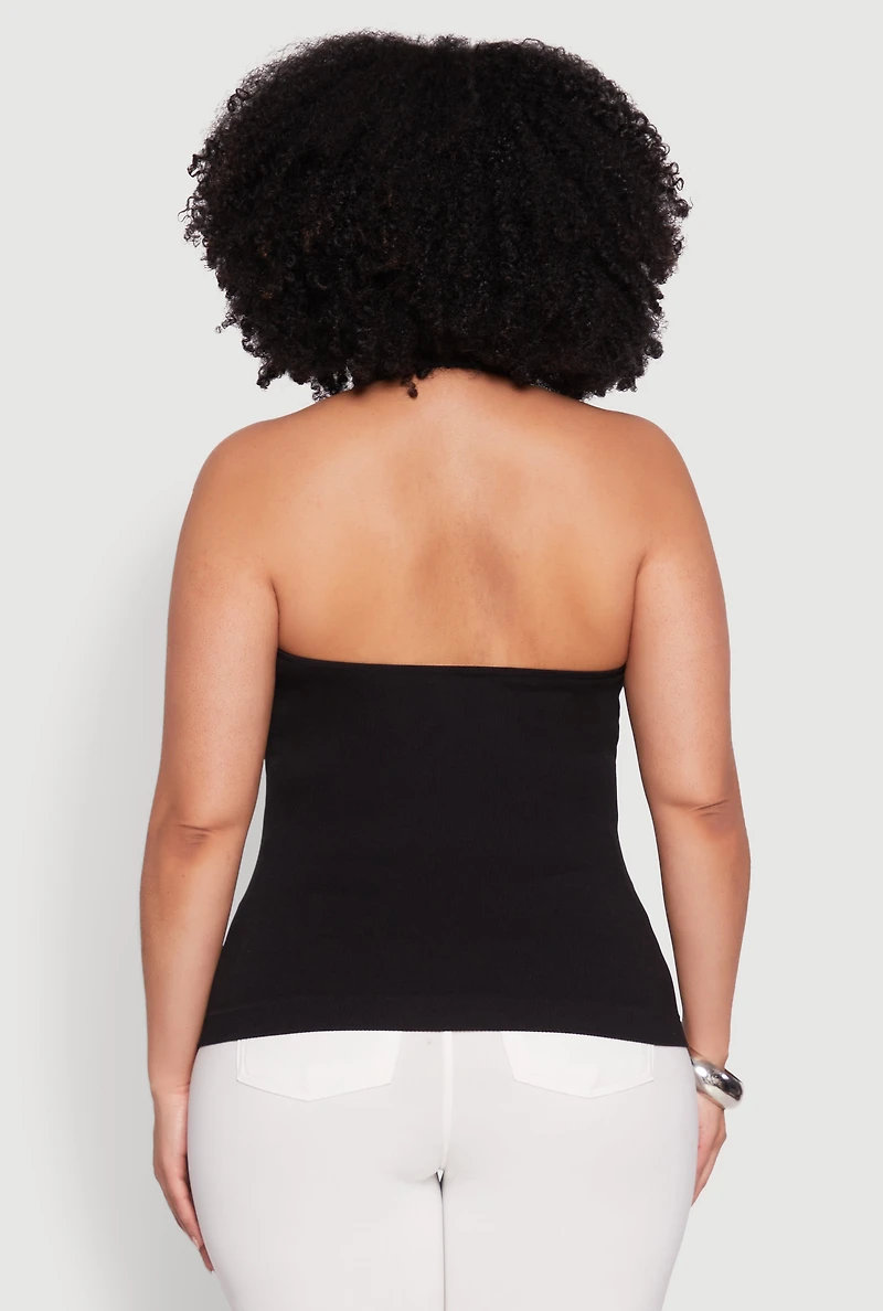 Plus Ribbed Knit Seamless Halter Top