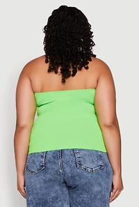 Womens Plus Size Ribbed Knit Seamless Halter Top, Green, Size 1X-2X