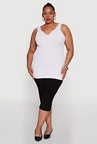 Plus Seamless Rib Knit Notch Neck Tank Top