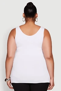 Womens Plus Size Seamless Rib Knit Notch Neck Tank Top, White, Size 1X-2X