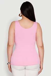 Womens Plus Size Seamless Rib Knit Notch Neck Tank Top, Pink, Size 3X-4X