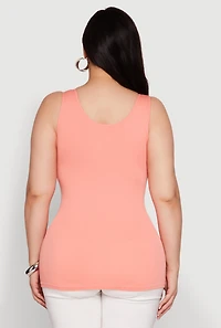 Womens Plus Seamless Rib Knit Notch Neck Tank Top,