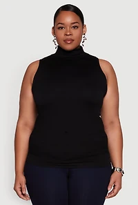 Womens Plus Seamless Mock Neck Rib Knit Tank Top,