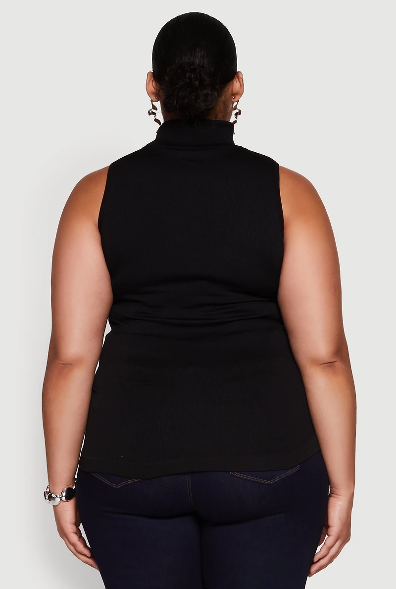 Womens Plus Seamless Mock Neck Rib Knit Tank Top,