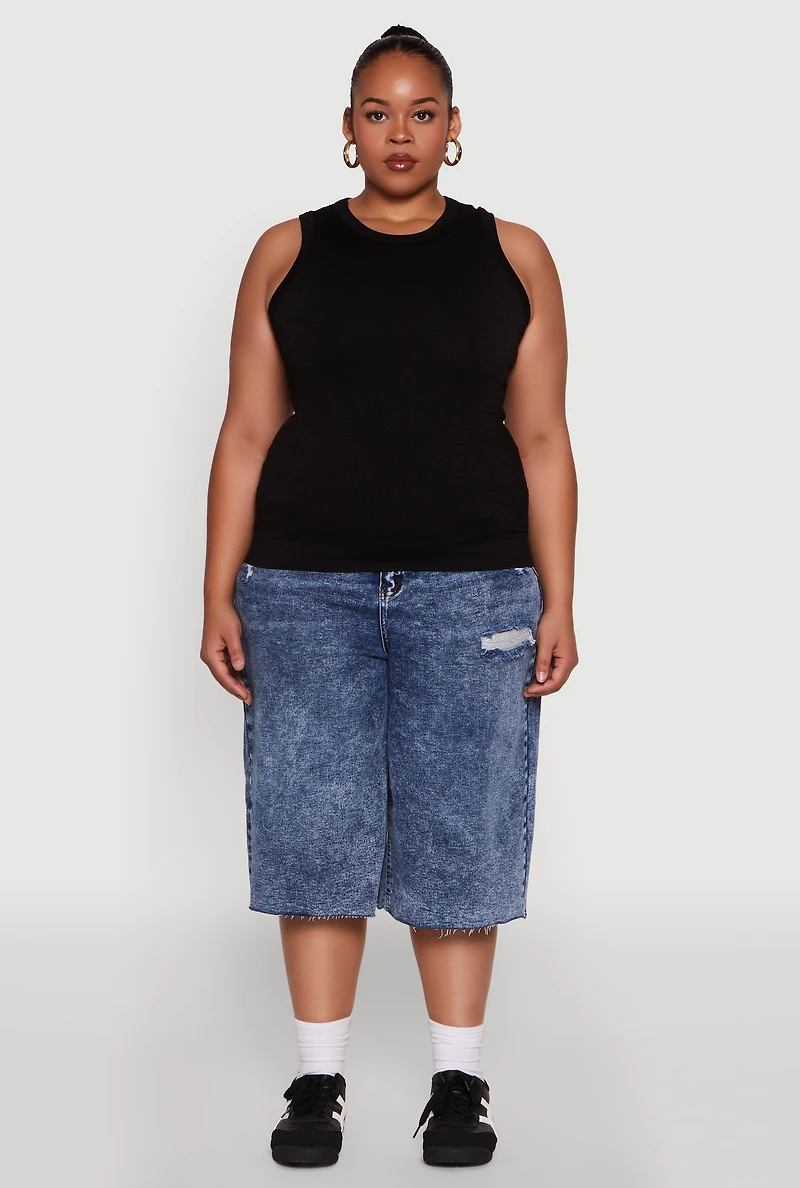 Womens Plus Seamless Textured Knit Tank Top, 1X-2X