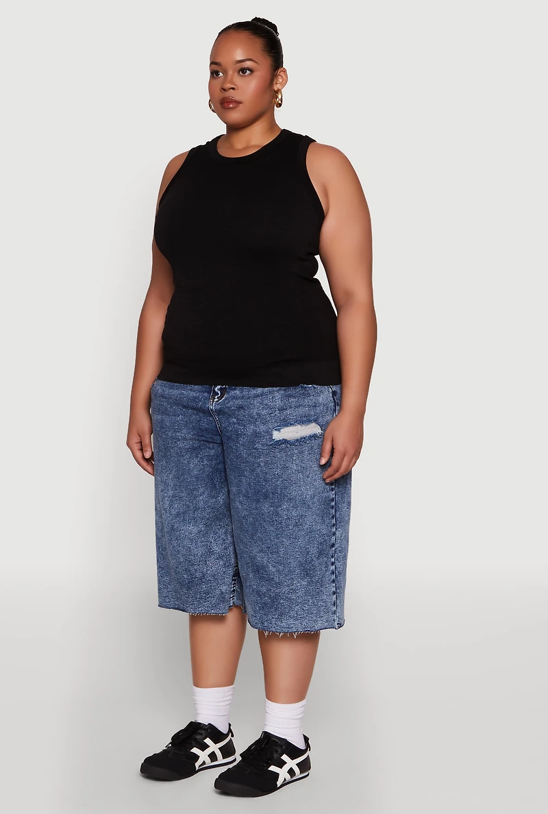 Womens Plus Seamless Textured Knit Tank Top, 1X-2X