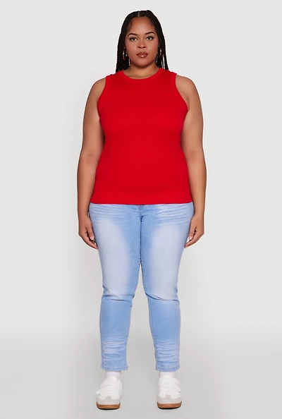 Womens Plus Size Seamless Textured Knit Tank Top, Red, Size 3X-4X