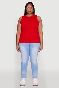 Womens Plus Size Seamless Textured Knit Tank Top, Red, Size 3X-4X