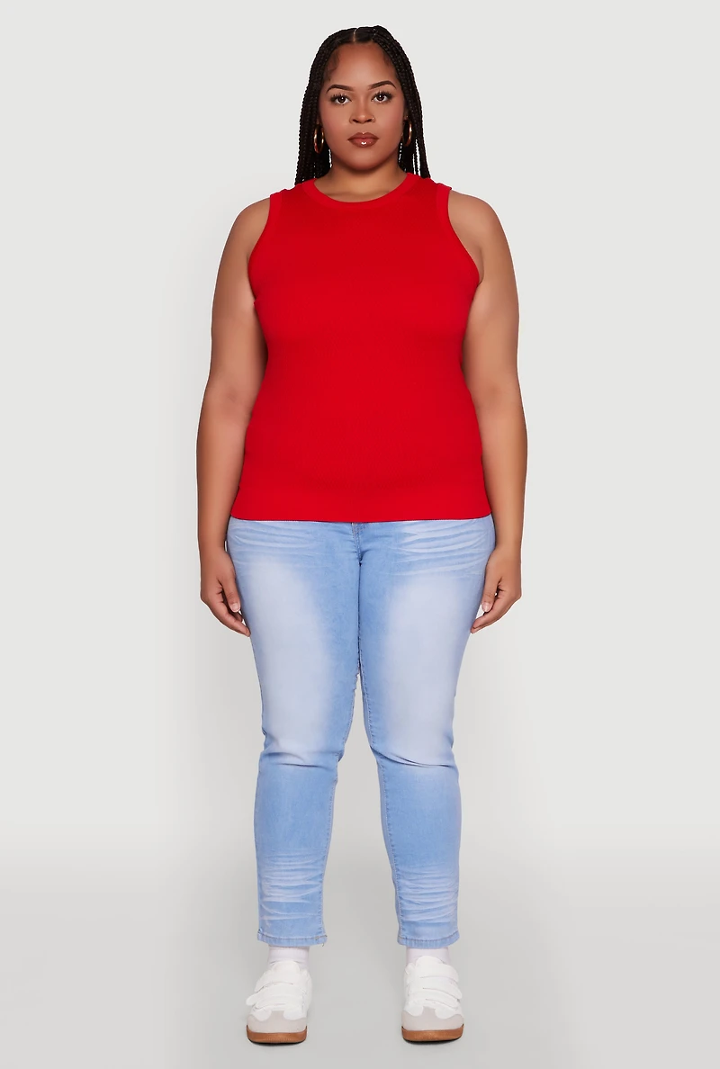 Womens Plus Size Seamless Textured Knit Tank Top, Red, Size 1X-2X