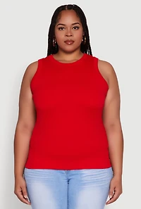 Womens Plus Size Seamless Textured Knit Tank Top, Red, Size 3X-4X