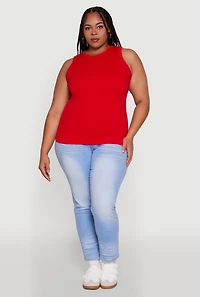 Womens Plus Size Seamless Textured Knit Tank Top, Red, Size 1X-2X