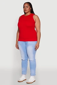 Womens Plus Size Seamless Textured Knit Tank Top, Red, Size 1X-2X