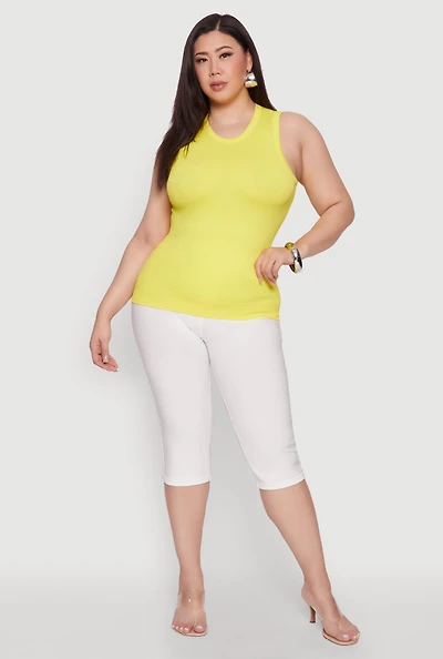 Womens Plus Size Seamless Textured Knit Tank Top, Yellow, Size 3X-4X