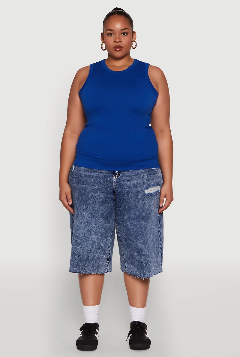 Womens Plus Seamless Textured Knit Tank Top, 3X-4X