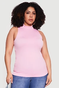 Plus Seamless Ribbed Knit Mock Neck Tank Top