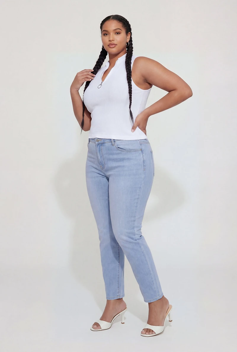 Plus Compression Rib Quarter Zip Sleeveless Top