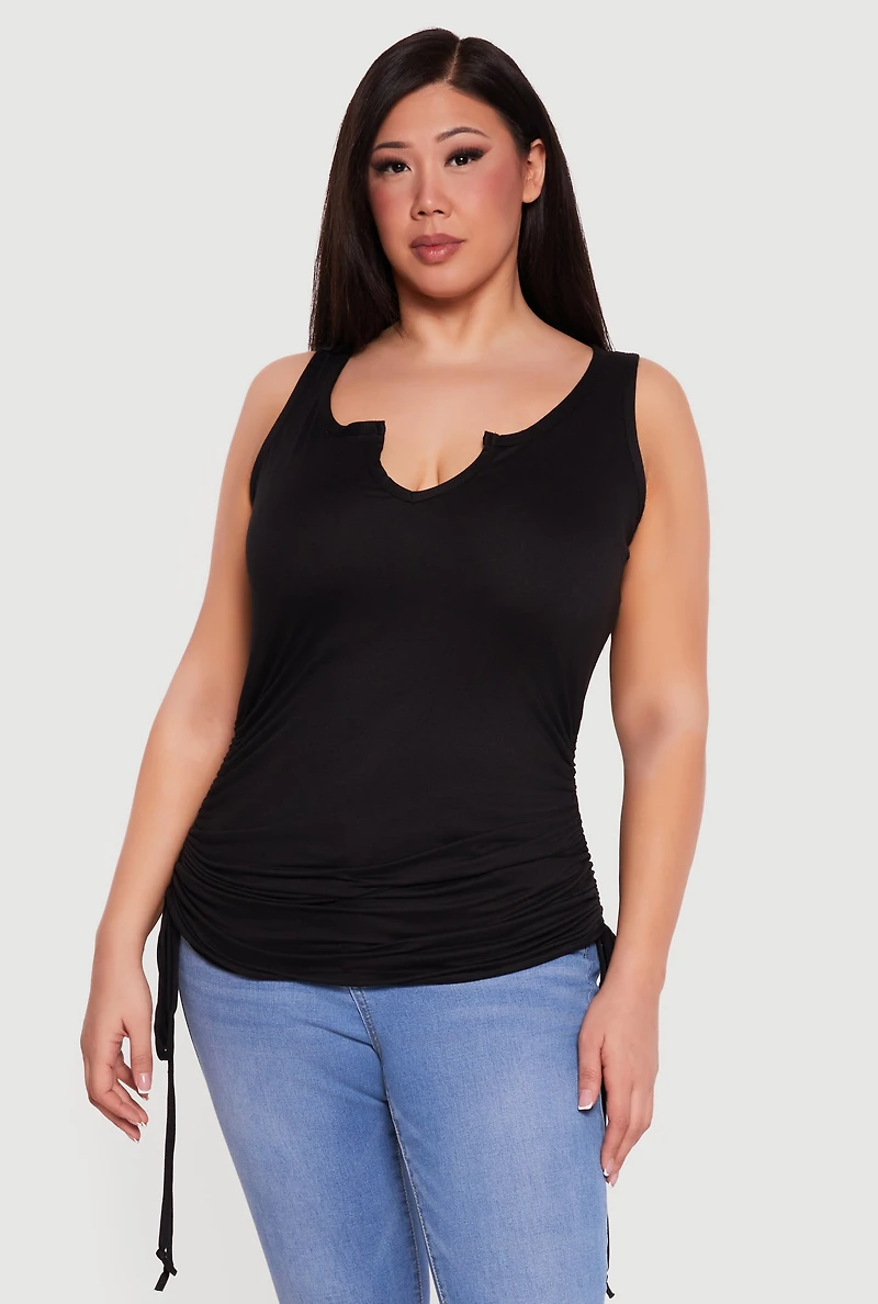 Plus Sleeveless Notch Neck Side Ruched Tee