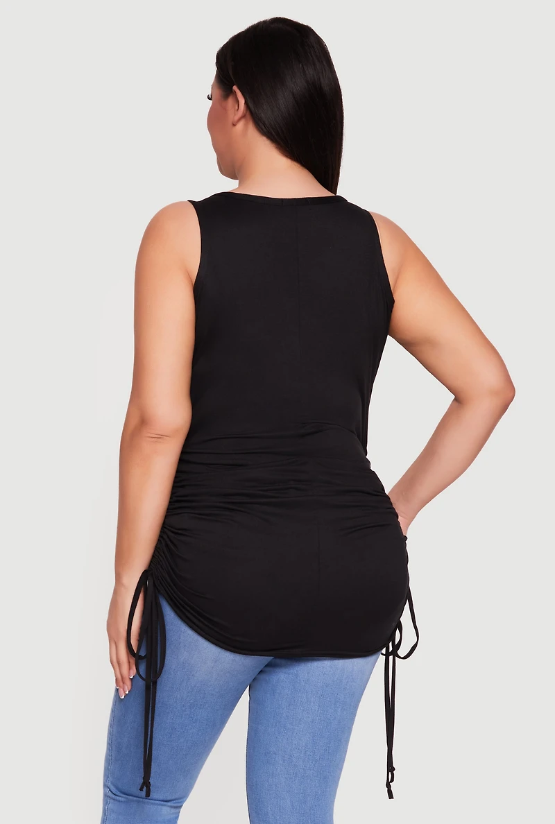 Plus Sleeveless Notch Neck Side Ruched Tee