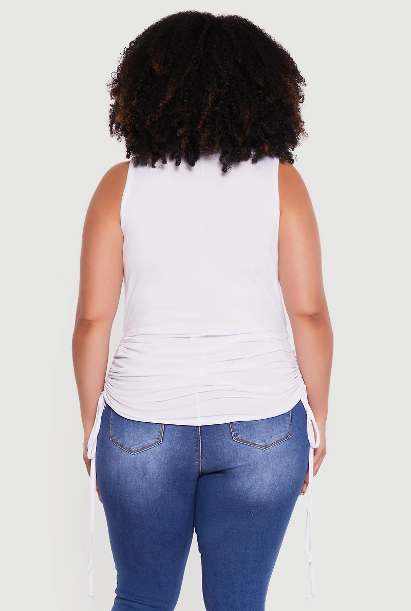 Plus Sleeveless Notch Neck Side Ruched Tee