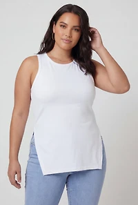 Plus Solid Tunic Tank Top with Side Slit