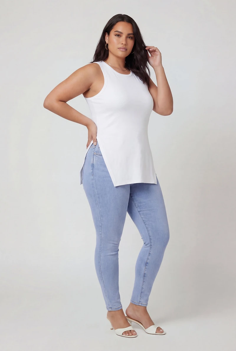 Plus Solid Tunic Tank Top with Side Slit